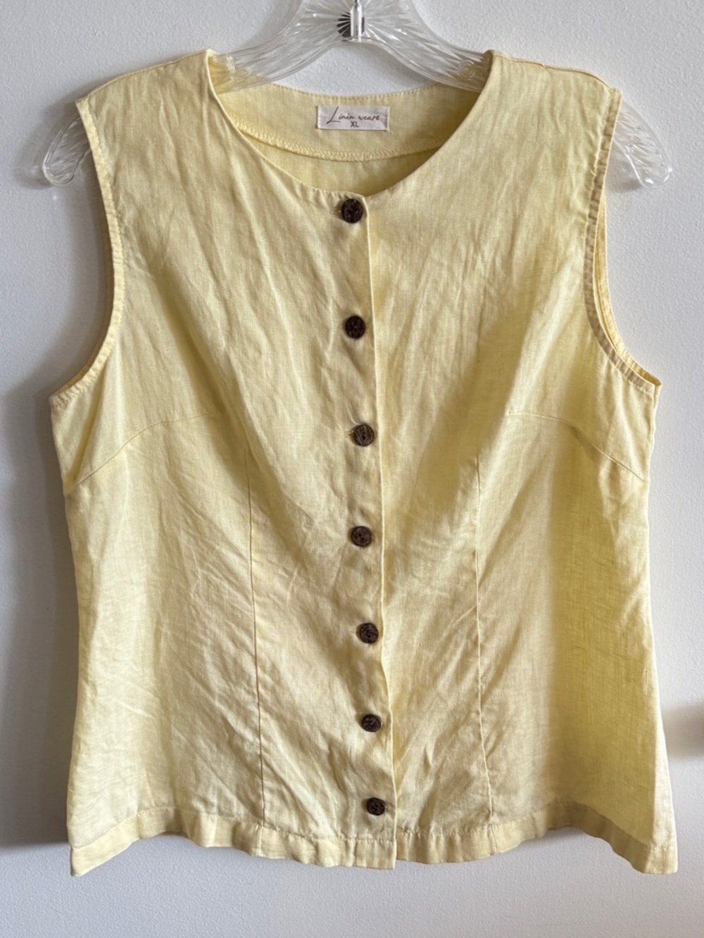 Linen Weart Women’s Sleeveless Butter Yellow Button-Front Vest Tank Top Size XL